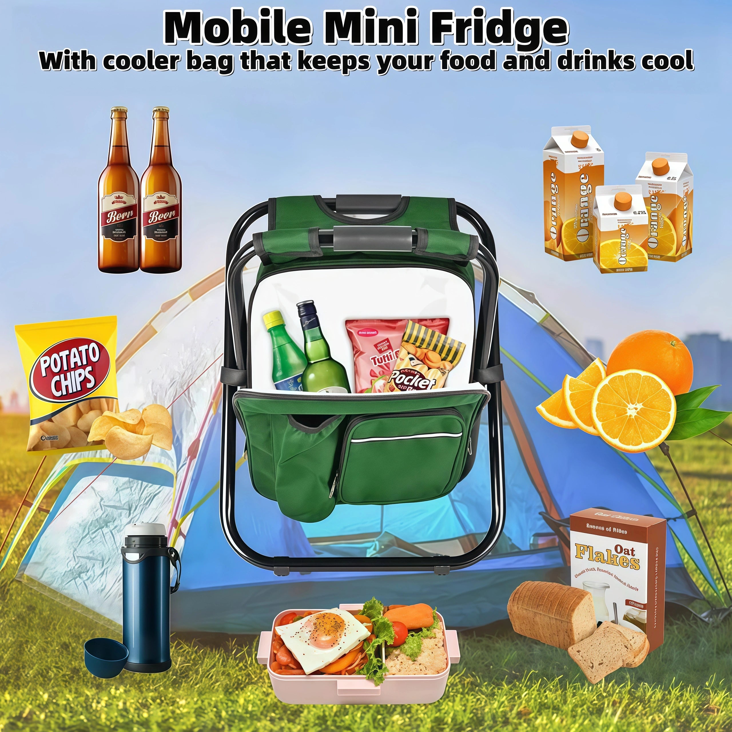 Backpack Folding Stool with Cooler Bag